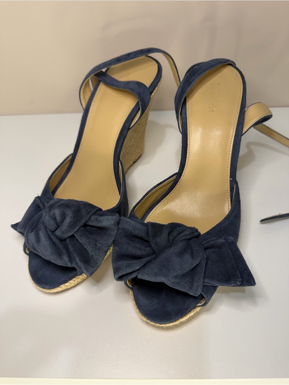 Michael Kors Navy Suede Bow Espadrille Wedge Sandals